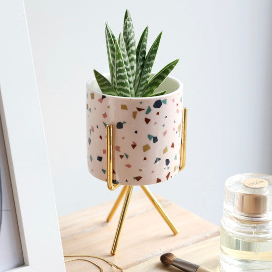Lisa Angel: Terrazzo Print Mini Plant Pot & Stand. Now at My Life Handmade UK.