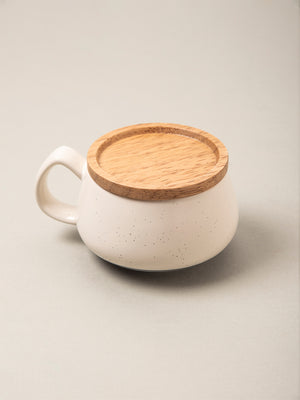Cream Mug and Wooden Coaster Set